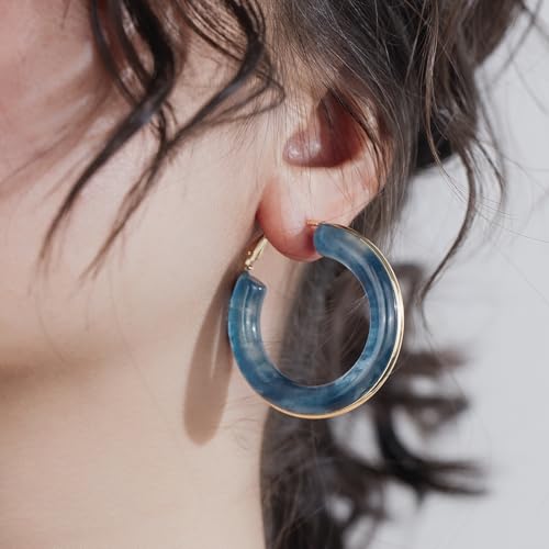 Chunky Gold Resin Hoop Earrings Leverback Statement Huggie Hoops Dangle Drop Dressy Earring Prom Festival Vacation Jewelry for Women - color: Royal Blue, size: Hoop