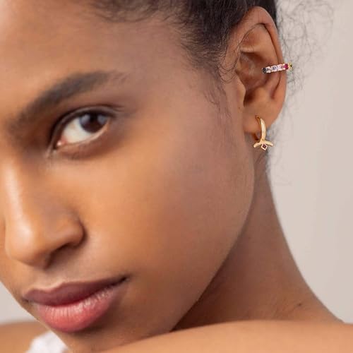 Ear Cuffs Non Piercing for Women 14K Gold Plated Ear Cuff Earrings Colorful Cubic Zirconia Paved Trendy Cartilage Earring Jewelry | Single - color: Multicolor