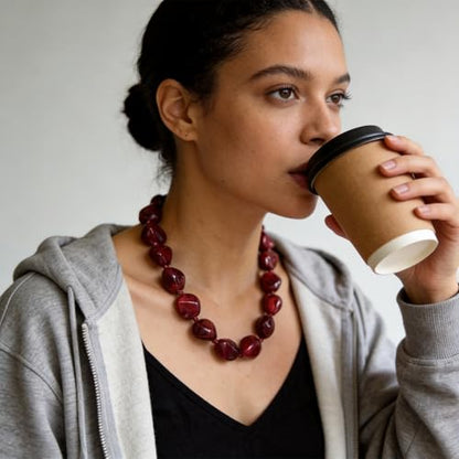 We We Chunky Colorful Beaded Necklace for Women Large Boho Statement Bead Chokers Necklaces Turquoise Blue Big Beads Jewelry Neck Summer Beach - color: big bead burgundy