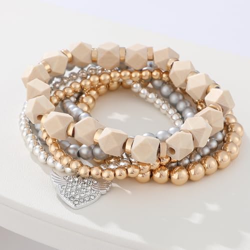 Boho Beaded Stretch Bracelets For Women Stackable Crystal Gold Plated Beaded Bracelets Set Trendy Handmade Friendship Braeclet Jewelry Gifts - color: M-Gold&Silver Beaded Bracelet