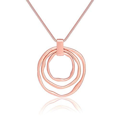 NVENF Long Sweater Chain Double Circle Pendant Necklace Bold Snake Chain Women Statement Necklace - color: F Rose Gold Triple