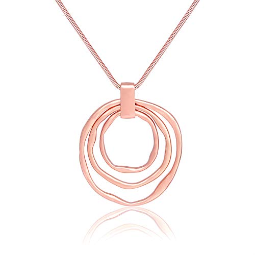 NVENF Long Sweater Chain Double Circle Pendant Necklace Bold Snake Chain Women Statement Necklace - color: F Rose Gold Triple