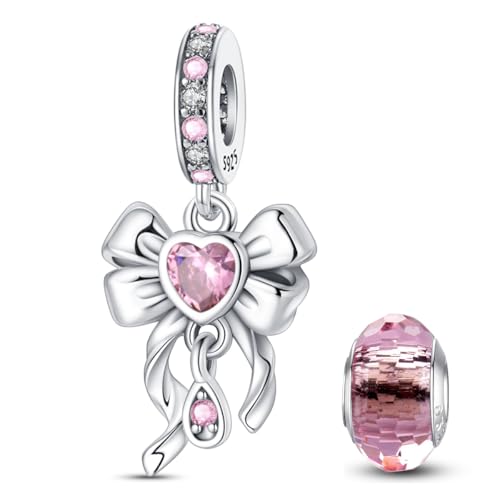 HappyStar 925 Sterling Silver Animal Dogs Charms Pendants fit Pandora Bracelets Necklaces Flowers Sports Travel Charms for Bracelets Women Jrwelry Gifts(with one Spacer Bead Charms) - style: 3-Bow Charms