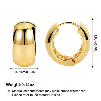 FAMARINE Chunky Thick Hoop Earrings for Women Gold Hoops Huggie Earrings for Men Gift - color: 0.7" Hoop