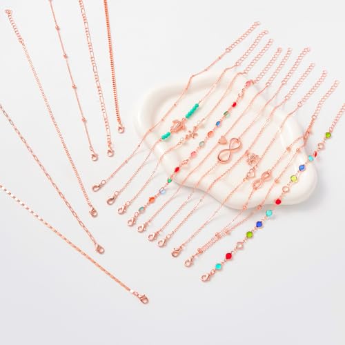 Starain 12Pcs Summer Beach Anklets for Women Waterproof Gold Silver Chain Ankle Bracelets Cute Women's Foot Anklet Set 7.9-10.5 inch Adjustable - color: 16Pcs Rose Ankle Bracelet