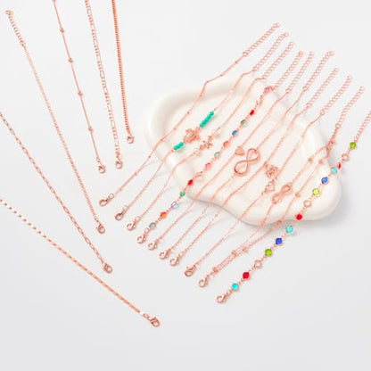 Starain 12Pcs Summer Beach Anklets for Women Waterproof Gold Silver Chain Ankle Bracelets Cute Women's Foot Anklet Set 7.9-10.5 inch Adjustable - color: 16Pcs Rose Ankle Bracelet