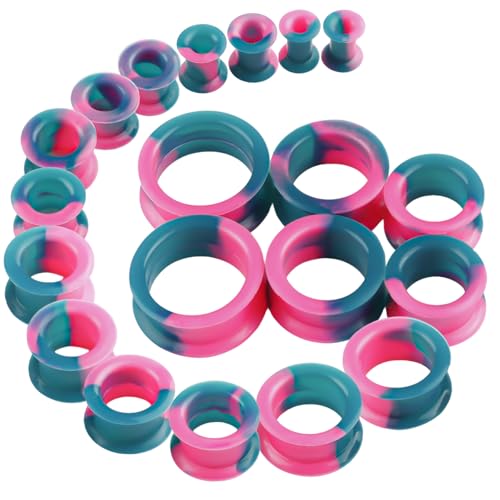 20Pcs Silicone Ear Gauges 2G-25mm Flexible Ear Tunnels Gauges Soft Expander Stretching Ear Plugs Tunnels Black Earring Piercings Jewelry for Men Women - color: Thick Pearl Blue Powder Silicone