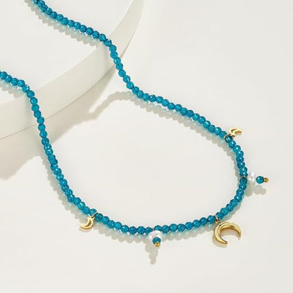 KissYan Beaded Choker Necklace for Women, Colorful Natural Gemstones Pearl Choker 14K Gold Plated Pendant Healing Crystal Necklace Handmade Stone Jewelry Gift | 14K Gold Plated Pendant Necklaces, Natural Gemstones Pearl Choker, Healing Crystal Chain, Hand