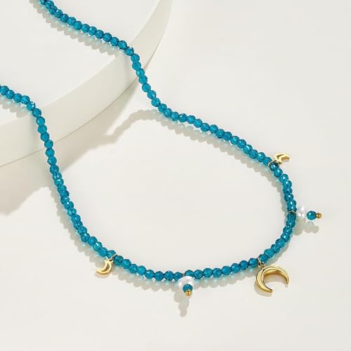 KissYan Beaded Choker Necklace for Women, Colorful Natural Gemstones Pearl Choker 14K Gold Plated Pendant Healing Crystal Necklace Handmade Stone Jewelry Gift | 14K Gold Plated Pendant Necklaces, Natural Gemstones Pearl Choker, Healing Crystal Chain, Hand