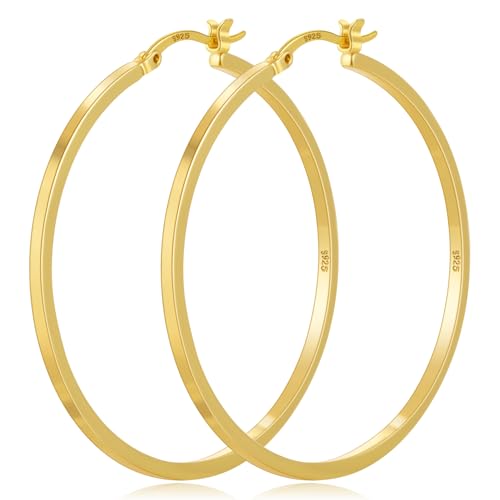 925 Sterling Silver Hoop Earrings Silver Hoops Earring Large Hoop Earrings | Jewelry for Her Gift Large Silver Hoop Earrings Hypoallergenic Thin Hoop Earring for Women Sensitive Ears 20/30/40/50/60/70mm - color: 50mm Gold