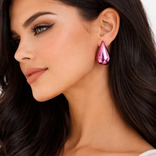 14K Gold Clip On Earrings Women,Teardrop Chunky Detachable Hoop Clip-On Earrings for Non Pierced Ears Hypoallergenic Lightweight Earring Clips - color: Purple Gold