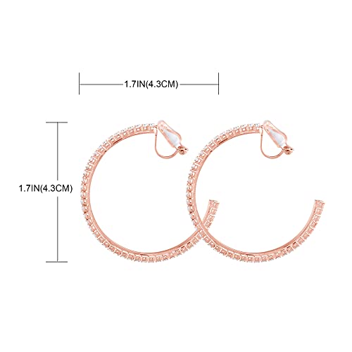 YOQUCOL 4.3CM(1.7in) Clip On Hoop Earrings Cubic Zirconia Non Pierced Ears Hoops for Women - color: Rose Gold