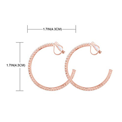 YOQUCOL 4.3CM(1.7in) Clip On Hoop Earrings Cubic Zirconia Non Pierced Ears Hoops for Women - color: Rose Gold