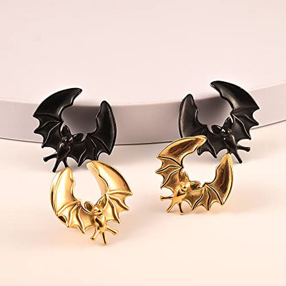 DOEARKO 2PCS Ear Gauges Cool Bat Saddle Ear Plugs Tunnels 316 Stainless Steel Hypoallergenic Earrings Gauges for Ears Expander Body Piercing Jewelry - color: Gold, size: 3/4"