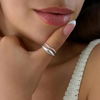 Gold Rings for Women Men Non Tarnish, Waterproof Chunky 14K Gold Plated Dainty Stackable Rings Trendy Statement Pinky Thumb Rings Engagement Eternity Wedding Band Ring Stacking Gold Jewelry Size 3 4 5 6 7 8 9 10 11 - color: Silver, size: 10