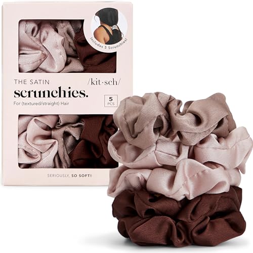 Kitsch Satin Scrunchies for Women - Cameo, 5pcs | Wake Up Frizz-Free, No Crease Hair Ties, Softer Than Silk Scrunchies, Stylish Hair Accessories For All Hair Types - color: Cameo