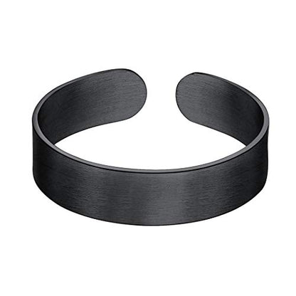 Stainless Steel Open Band Ring for Men Women 18K Gold/Black Plated Brush/Smooth Surface Rings Set Minimalist Jewelry(with Gift Box) - color: 01-Black 5mm Brush Surface