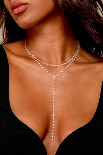 NECOCY 14k Gold Plated Lariat Necklaces for Women, Dainty Long Layered Chain Necklace Trendy Y-Shaped Pendant Necklace Statement Charm Jewelry for Women Gift - style: silver sty4