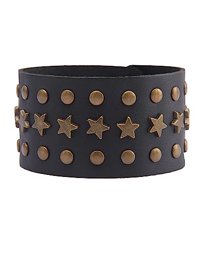 Jeilwiy Punk Leather Wristbands for Men Bracelets Handmade Wide Cuff Bangle Braided Jewelry Black Brown Adjustable - Punk Father's Gifts - color: Star Leather Bracelet
