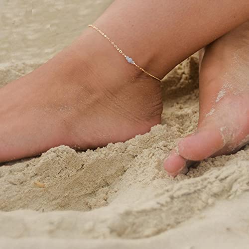 Dainty Simple Chain Anklet for Women 18k Gold/Silver Plated Summer Beach Beaded Evil Eye Moon Figaro Butterfly Satellite Cuban Pearl Flat Marina Anklet Gift - color: Transparent Bead-Gold