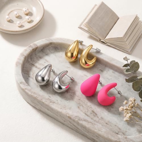 LETFLY 3/4/5 Pairs Teardrop Earrings for Women, Silver Plated Hypoallergenic Chunky Open Drop Hoop Earrings Set, Fashion Anniversary Birthday Jewelry Gifts for Women - color: Multicolor E