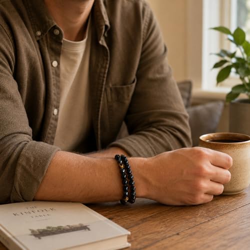 Triple Protection Bracelet Set, Healing Crystal Beaded Bracelets, Genuine Tiger Eye Black Obsidian Hematite, Gift for Men and Women, Natural Stone Jewelry for Grounding Energy and Stress Relief - color: Guardian Stack
