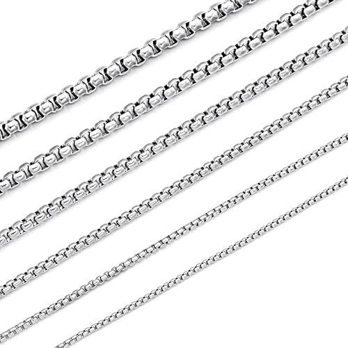 Square Rolo Chain Necklace Stainless Steel Round Box Necklace for Men Women/2mm-7mm/16Inch-36Inch - color: Stainless Steel-Silver, size: 30 Inches, style: 2 mm width