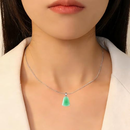 iSTONE 925 Sterling Silver Natural Crytral for Womens Pendant Necklace, Gemstone Birthstone with 17.8" Silver Chain Ladies - color: Trapezium - Green Aventurine