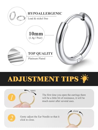 Small Hoop Earrings for Women 7-16mm Stainless Steel Huggie Earrings Lightweight - color: a. Silver A, size: Diameter 10mm