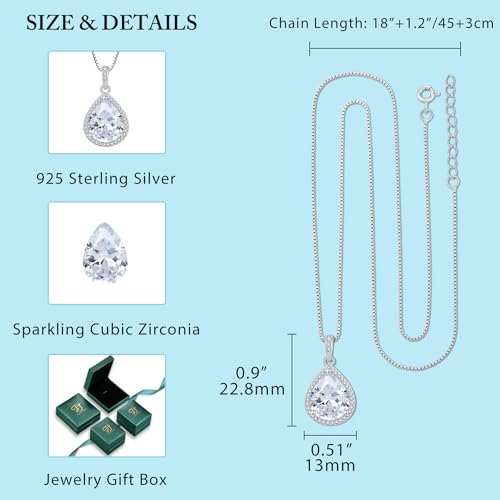 FJ Teardrop Pendant Necklace 925 Sterling Silver Birthstone Jewelry for Women - color: 04 April-Simulated Diamond