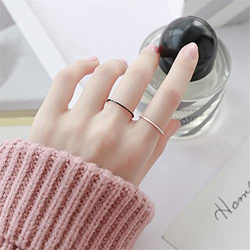 Women's Stainless Steel 1MM Thin Plain Midi Stacking Ring Band Comfort Fit, Size 3 to 10 - color: Enamel - Black