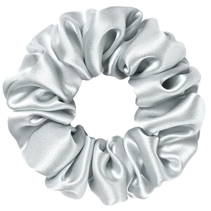Silk Scrunchie 1.4" Medium Wide 6A 22 Momme 100% Mulberry Silk Hair Ties,Gentle on Hair No Damage No Crease for Women Girls Curly Thick Wavy Hair,Sample Fabric Provided (1, Silver Gray) - color: Silver Gray