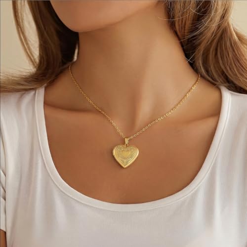 PHOCKSIN Personalized Locket Necklace for Women Photo Necklace with Customized Picture Birth Flower Birthstone Customizable Birthday Gifts - color: #09-Heart Gold Flower