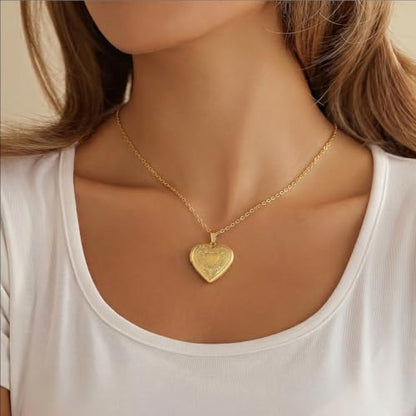 PHOCKSIN Personalized Locket Necklace for Women Photo Necklace with Customized Picture Birth Flower Birthstone Customizable Birthday Gifts - color: #09-Heart Gold Flower