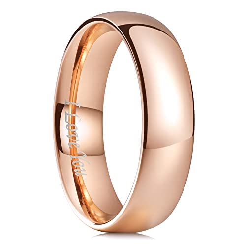 King Will 316L Stainless Steel Wedding Band for Men Women Size 4-15 | 2-8mm Width, Black/Sliver/Gold Plated, Laser I Love You, High Polished, Dome Style, Promise Ring Comfort Fit Promise Gift - color: C-Rose Gold-Plated-6mm