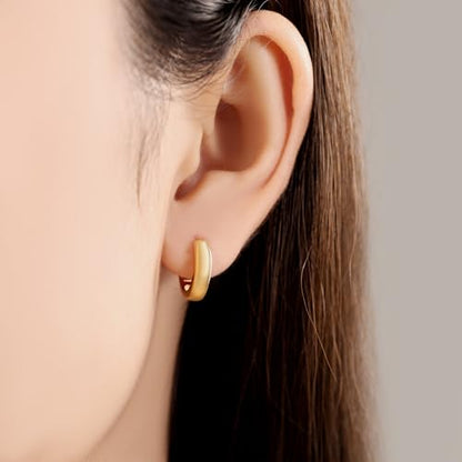 Sterling Silver 18K Gold Plated Women's Earrings Hypoallergenic Hoops, Dainty Trendy Jewelry Gift - color: Golden | Textured Versatile Basic Earrings