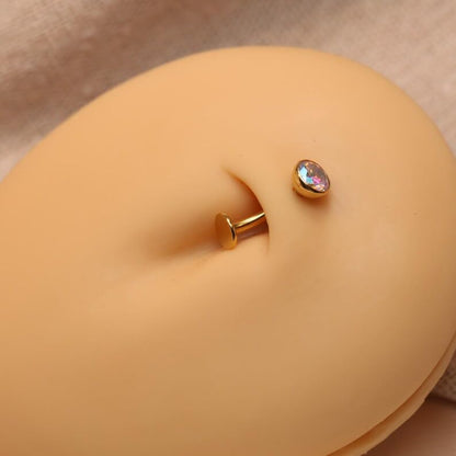 G23 Titanium Belly Jewelry 14G Flat Bottom Floating Belly Button Rings Curved Belly Barbell Navel Ring Belly Piercing 8/10/12/14mm Navel Rings Belly Piercings Jewelry for Women - color: Style1:Gold+AB CZ