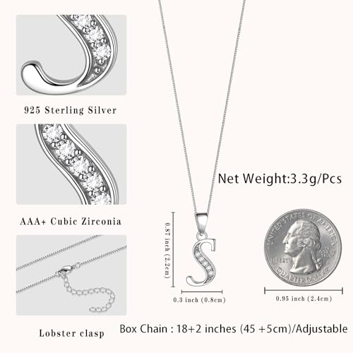 Aurora Tears Letter Necklace Initial 925 Sterling Silver Alphabet Pendant Crystal Name Gift Women Cubic Zirconia Jewelry - color: S