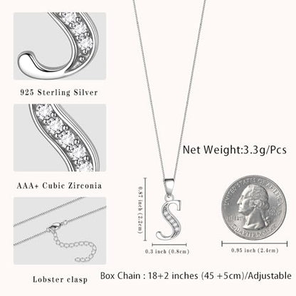 Aurora Tears Letter Necklace Initial 925 Sterling Silver Alphabet Pendant Crystal Name Gift Women Cubic Zirconia Jewelry - color: S