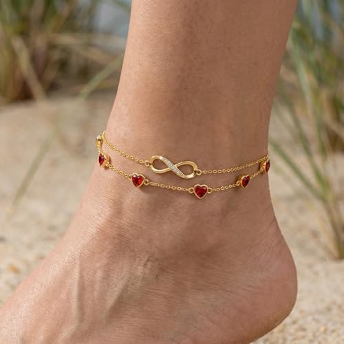 Prismata Infinity Birthstone Charm Link Bracelet/Anklet 925 Sterling Silver Adjustable 12 Months Birthstone Infinity Bracelet/Anklet Birthday Jewelry Gifts for Women Her - color: 01-January, size: 9‘+2’ Anklet-18K Gold Plated