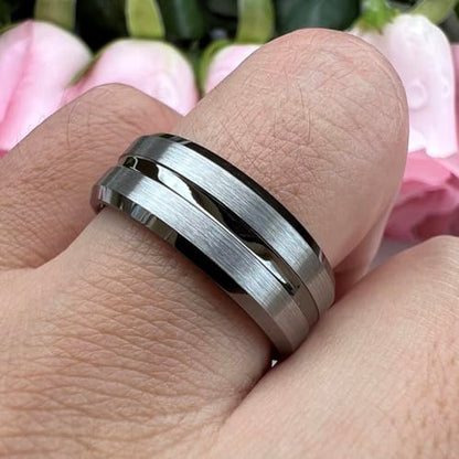 TUTISS 6mm 8mm Silver/Black/Blue/Gunmetal/Gold/Rose Gold Tungsten Rings for Men Women Fashion Engagement Wedding Bands Matte Finish Beveled Edges Comfort Fit - color: 8mm Gunmetal Brushed