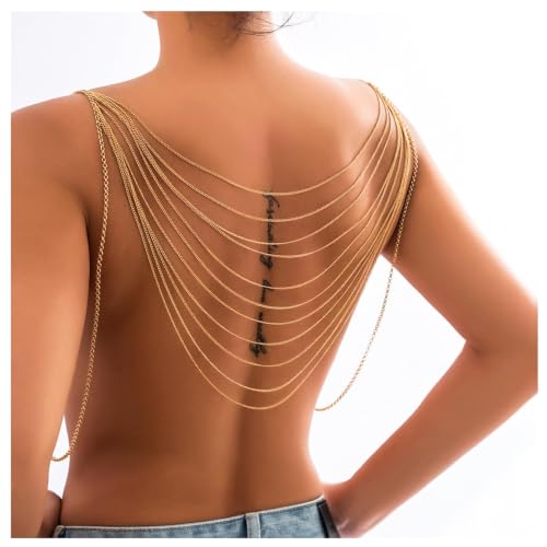 Multi-Layered Shoulder Body Chain Jewelry,Summer Tassel Bra Body Chain Bikini Back Chain Necklace Sexy Festival Rave Shoulder Chain Bridal Wedding Backdrop Jewelry for Women