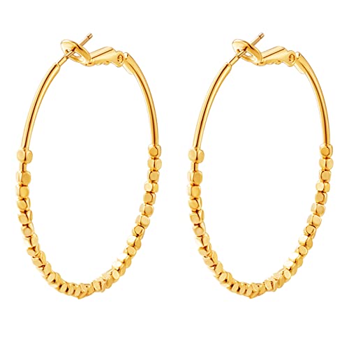 Gold Earrings 14k Gold Plated Hoop Earrings Dainty Pearl hoop Disc Coin Bead Starfish Teardrop Circle Dangle Drop Earrings for Women Hypoallergenic Jewelry Gifts - color: 40mm Gold Hoop