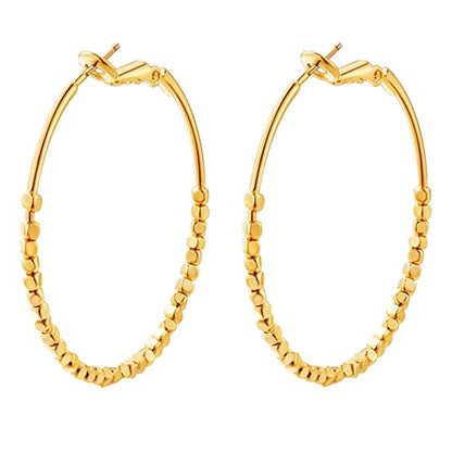 Gold Earrings 14k Gold Plated Hoop Earrings Dainty Pearl hoop Disc Coin Bead Starfish Teardrop Circle Dangle Drop Earrings for Women Hypoallergenic Jewelry Gifts - color: 40mm Gold Hoop
