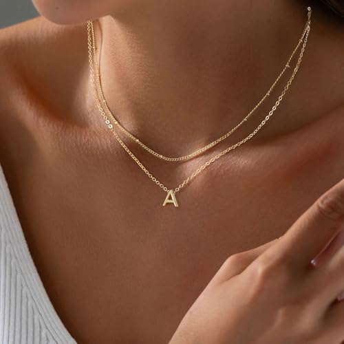 Gold Initial Necklaces for Women, 14k Gold Plated Round Letter A-Z Pendant Necklace Trendy Capital Monogram Necklace Dainty Name Pendant Necklace for Women Jewelry Gifts - style: Gold K