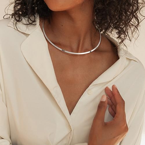 Sanfenly Choker Collar for Women 14K Gold Plated Silver Stainless Steel Metal Collar Choker Necklace Statement Open Cuff Bangle Necklace for Women - style: Classic Silver