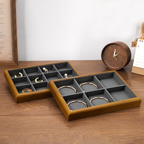 Oirlv Dark Grey Wood Jewelry Pendant Display Tray | Dark Grey Solid Wood Frame, Soft Microfiber Lining, 9.84X17X1.18in, Elegant Display, Perfect for Necklaces and Pendants - color: Grey, size: 12 insert