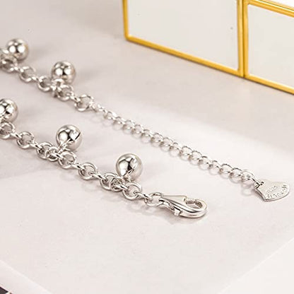 Delicate Women 925 Sterling Silver Ankle Bracelets Cute Bell Chain Beach Anklet Bracelet Boho Adjustable Size Anklet Jewelry Gift for her - color: Anklet