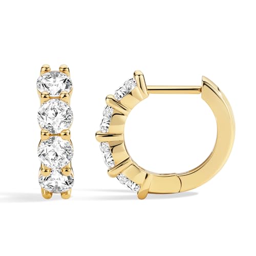 ASHINE 14K Gold Plated 925 Sterling Silver Post Pave Cubic Zirconia Hoop Cuff Huggie Earrings Jewelry for Women Girls - color: Gold