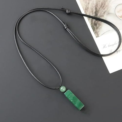 weryerker Natural Gemstone Pendant Necklace for Men, Healing Crystal Pendant, Cuboid Amulet Pendant with Adjustable Wax Rope - color: Green Aventurine